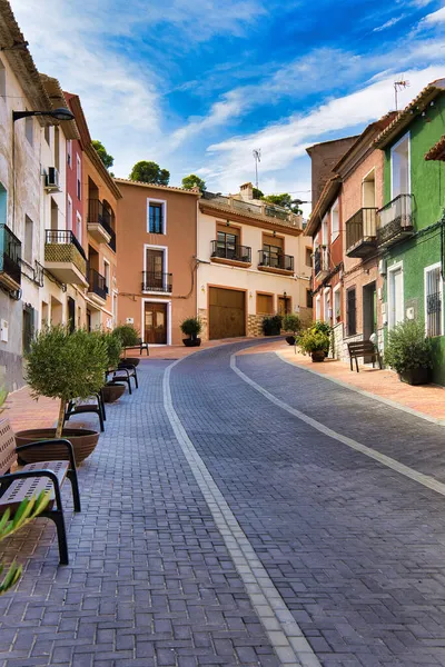 Histórica Característicamente Estrecha Calle Busot Con Edificios Colores España Alicante — Foto de Stock