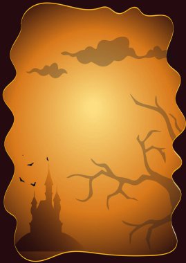 Cadılar Bayramı bayrağınız kutlu olsun ya da bulutlu, yarasalı ve balkabaklı parti davetiyesi. Davet için şablon, poster, broşür