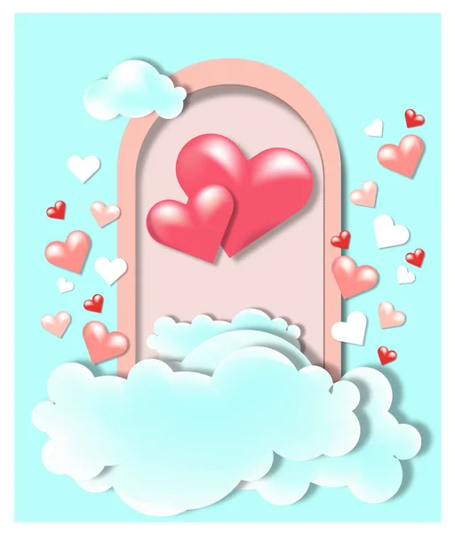 バレンタインデーは雲の中に心でアーチ — ストック写真
