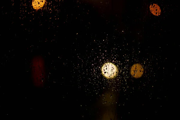 Raindrops Glass Blurry Background Lights Texture Glass Dark Background Blurred — Stock Photo, Image