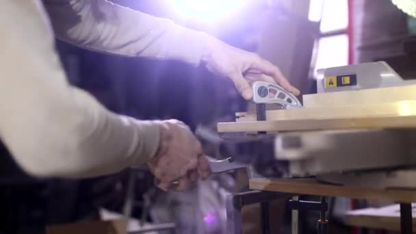 Arbeiten Mit Der Großen Säge Tischler Der Werkstatt Holzverarbeitung Vorbereitung — Stockvideo
