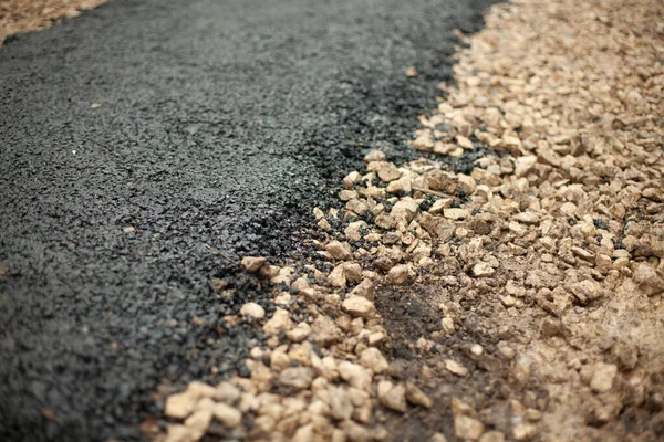 Novo Asfalto Construção Caminho Parque Detalhes Superfície Estrada Superfície Preta — Fotografia de Stock