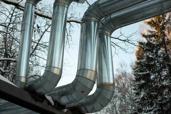 Heating Pipes Street Stainless Steel Urban Communications — Stock Photo, Image