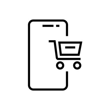 Akıllı telefon fonksiyonları ve uygulama hattı simgesi. Cep telefonu tanımlama işareti, online alışveriş kartı. Vektör doğrusal illüstrasyon