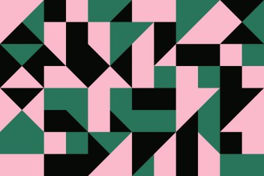 Soyut geometrik poster. Acımasız mozaik arka plan, basit geometri şekilleri ve biçimleri, asgari örüntü. Vektör baskı tasarımı İsviçre biçimi