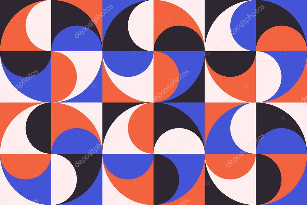 Geometric minimalist poster. Modern print with simple shapes and forms swiss style, Bauhaus composition with circles. Vector art.