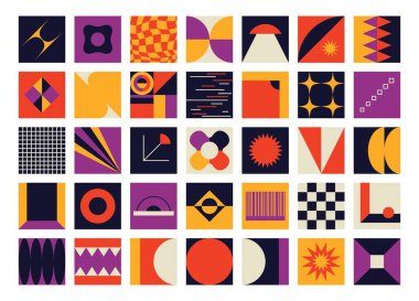 Klasik geometrik kompozisyon. Basit geometrik şekilli soyut desen. Minimalist sanat posteri, 70 tarzında. vektör tasarımı