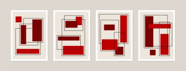 Soyut geometrik arkaplan seti. Bauhaus posterleri, geometri şekilleri ve ilkel bloklar üstünlük stili, modern baskı. Vektör tasarımı