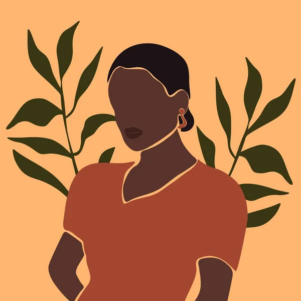 Abstrakti Nainen Afrikkalainen Tyttö Muotokuva Moderni Luonnollinen Tausta Nykyajan Boheja — vektorikuva