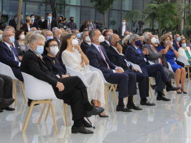 İspanya Kralları, Lizbon 'daki Champalimaud Vakfı' nın açılışına katıldı. 27 Eylül 2021, Lizbon, Portekiz: Portekiz devlet başkanı Marcelo Rebelo de Sousa ve İspanya kralları Felipe VI ve Letizia Ortiz