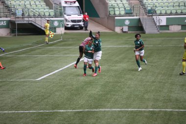 Paulista Kadınlar Futbol Şampiyonası Palmeiras ve Sao Paulo. 10 Ekim 2021, Sao Paulo, Brezilya: 2021 Paulista Kadınlar Futbol Şampiyonası 'nın 10. turu için geçerli olan Palmeiras ve Sao Paulo arasındaki futbol maçı