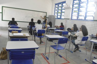 (INT) RN 'in devlet ve özel okulları% 100 kişisel derslerle geri dönebilirler. 8 Ekim 2021, Natal, Rio Grande do Norte, Brezilya: Colegio Estadual do Atheneu Norte Riograndense, Petropolis Mahallesi, Natal