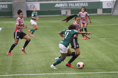 Paulista Kadınlar Futbol Şampiyonası Palmeiras ve Sao Paulo. 10 Ekim 2021, Sao Paulo, Brezilya: 2021 Paulista Kadınlar Futbol Şampiyonası 'nın 10. turu için geçerli olan Palmeiras ve Sao Paulo arasındaki futbol maçı