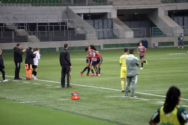 Paulista Kadınlar Futbol Şampiyonası Palmeiras ve Sao Paulo. 10 Ekim 2021, Sao Paulo, Brezilya: 2021 Paulista Kadınlar Futbol Şampiyonası 'nın 10. turu için geçerli olan Palmeiras ve Sao Paulo arasındaki futbol maçı