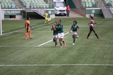 Paulista Kadınlar Futbol Şampiyonası Palmeiras ve Sao Paulo. 10 Ekim 2021, Sao Paulo, Brezilya: 2021 Paulista Kadınlar Futbol Şampiyonası 'nın 10. turu için geçerli olan Palmeiras ve Sao Paulo arasındaki futbol maçı