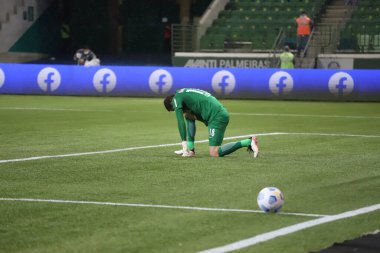 (Brezilya Futbol Şampiyonası: Palmeiras ve Red Bull Bragantino. 9 Ekim 2021, Sao Paulo, Brezilya: Brezilya Futbol Şampiyonası 'nın 25. turunda geçerli olan Red Bull Bragantino ile oynanan futbol maçı sırasında Palmeiras taraftarları