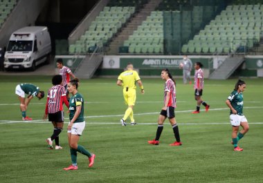 Paulista Kadınlar Futbol Şampiyonası Palmeiras ve Sao Paulo. 10 Ekim 2021, Sao Paulo, Brezilya: 2021 Paulista Kadınlar Futbol Şampiyonası 'nın 10. turu için geçerli olan Palmeiras ve Sao Paulo arasındaki futbol maçı