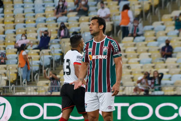 Spo巴西足球锦标赛 Fluminense和Atletico Goianiense Fluminense和Atletico Goianiense之间的足球比赛 有效期为星期六在里约热内卢马拉卡纳体育场举行的第25轮巴西足球锦标赛 — 图库照片