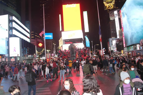Novo Repleto Times Square Noite Outubro 2021 Nova York Eua — Fotografia de Stock