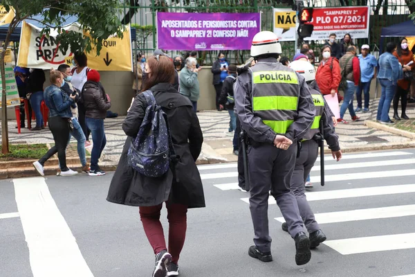 Belediye Memurları Sao Paulo Odası Önünde Protesto Gösterisi Yapıyor Ekim — Stok fotoğraf