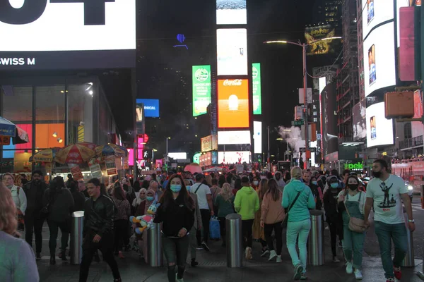 Nyhet Fullsatt Times Square Natten Oktober 2021 New York Usa — Stockfoto