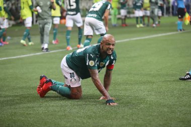 Brezilya Futbol Şampiyonası: Palmeiras ve Sport. 25 Ekim 2021, Sao Paulo, Brezilya: Palmeiras takımından Felipe Melo 'nun Brezilya' nın 28. turu için geçerli olan maçta attığı golün kutlanması 