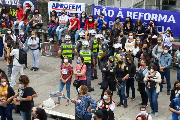 Державні Службовці Сан Паулу Протестують Перед Міською Радою Жовтня 2021 — стокове фото