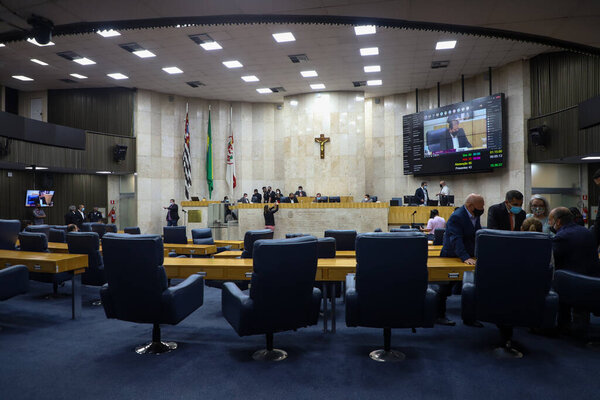 Plenary session at the Municipal Chamber of Sao Paulo. October 26, 2021, Sao Paulo, Brazil: Councilors during the 63rd session at the Sao Paulo City Council on the rights of municipal civil servants, on Tuesday (26)