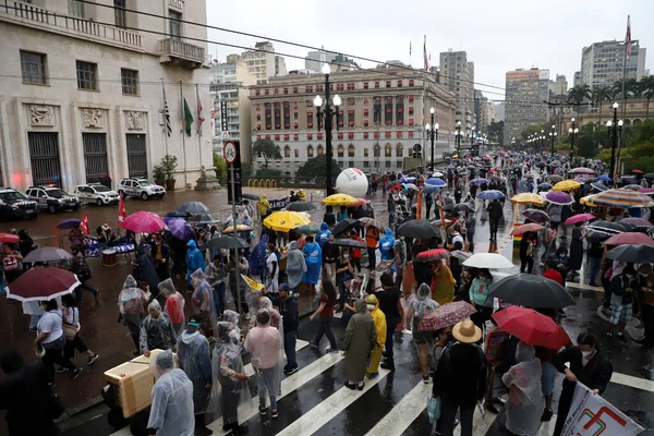 Funcionários Municipais Novamente Protestam Frente Câmara Municipal São Paulo Outubro — Fotografia de Stock