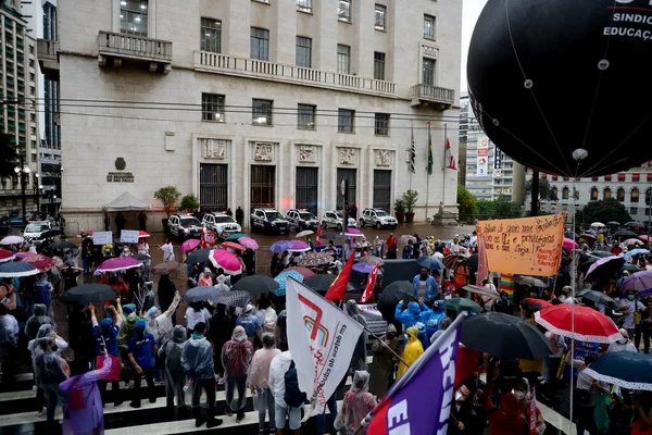 Belediye Memurları Yine Sao Paulo Belediye Meclisi Önünde Protesto Eylemi — Stok fotoğraf