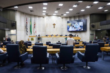 Sao Paulo 'daki Hayvan Politikası' nın mali müşaviri. 4 Kasım 2021, Sao Paulo, Brezilya: Parlamenterler, CPI Başkanı Felipe Becari ile birlikte Hayvanları Koruma Komisyonu (CPI) Olağanüstü Yarı Katılım Toplantısına katıldılar