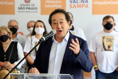 Sao Paulo 'da Augusta Belediye Başkanı Bruno Covas' ın açılışı. 6 Kasım 2021, Sao Paulo, Brezilya: Sao Paulo Belediye Başkanı Ricardo Nunes ile birlikte Augusta Belediye Parkı 