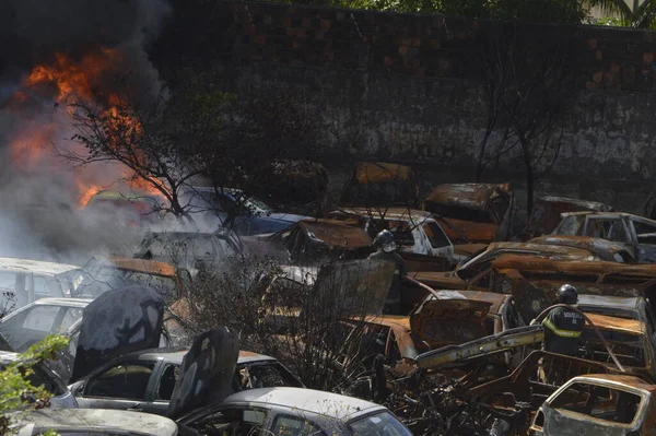 Fuego Golpea Coches Una Estación Policía Natal Brasil Por Tercera — Foto de Stock