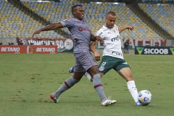 巴西足球锦标赛 Fluminense和Palmeiras 2021年11月14日 巴西里约热内卢 弗卢明斯特队的亚戈 费利佩在弗卢明斯特和帕尔梅拉斯之间的足球比赛中庆祝了自己的进球 该进球在第32轮比赛中有效 — 图库照片