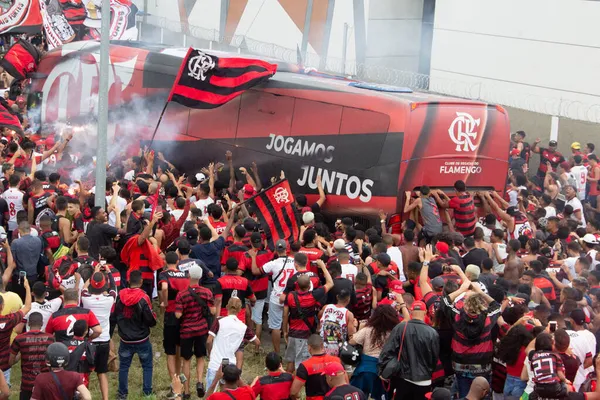 Fußball Flamengo Fans Begleiten Die Reise Der Mannschaft Zum Finale — Stockfoto
