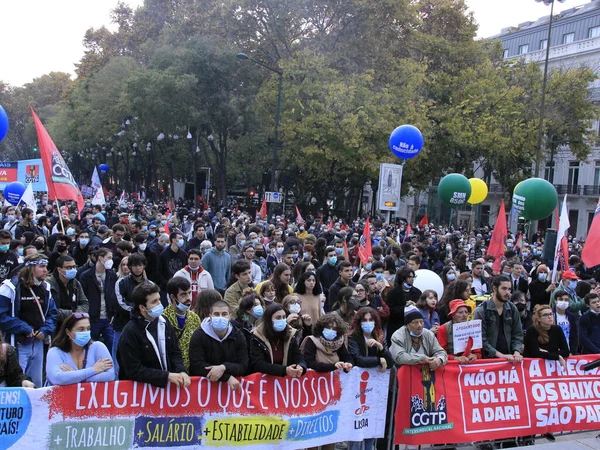 Národní Demonstrace Pracovníků Lisabonu Listopadu 2021 Lisabon Portugalsko Portugalští Pracovníci — Stock fotografie