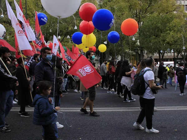 Krajowa Demonstracja Pracowników Lizbonie Listopada 2021 Lizbona Portugalia Pracownicy Portugalscy — Zdjęcie stockowe