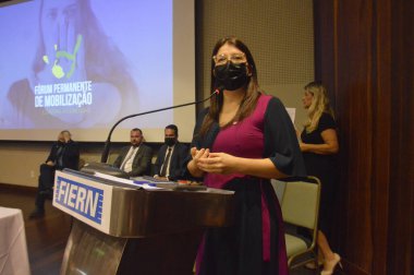 Uyuşturucuya Karşı Seferberlik Konulu Daimi Forum Natal 'da düzenlendi. 29 Kasım 2021, Natal, Rio Grande do Norte, Brezilya: Uyuşturucuya Karşı Seferberlik Ulusal Seferberlik Forumu sırasında Haberleşme Bakanı Fabio Faria