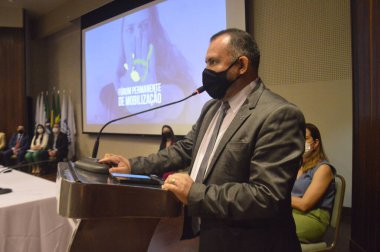 Uyuşturucuya Karşı Seferberlik Konulu Daimi Forum Natal 'da düzenlendi. 29 Kasım 2021, Natal, Rio Grande do Norte, Brezilya: Uyuşturucuya Karşı Seferberlik Ulusal Seferberlik Forumu sırasında Haberleşme Bakanı Fabio Faria