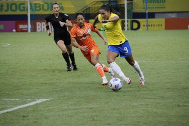 Uluslararası Kadınlar Futbol Turnuvası: Şili ve Venezuela. 25 Kasım 2021, Manaus, Amazonas, Brezilya: Uluslararası Kadınlar Futbol Turnuvası 'nın açılışı için geçerli olan Şili ve Venezuela milli takımı arasındaki futbol maçı