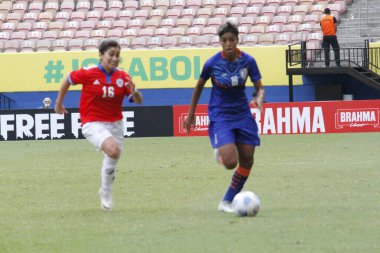28 Kasım 2021, Manaus, Amazonas, Brezilya: Şili ve Hindistan milli takımları arasındaki futbol maçı, Arena da Amazania 'da düzenlenen Uluslararası Kadınlar Futbol Turnuvası için geçerlidir. 