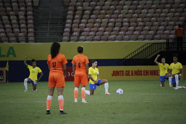 国际女子足球锦标赛 智利和委内瑞拉 2021年11月25日 巴西亚马孙州马瑙斯 智利国家队与委内瑞拉国家队之间的足球比赛 适用于国际女子足球锦标赛开幕 — 图库照片