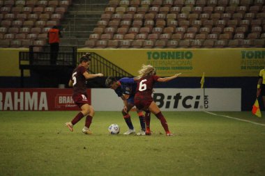 Uluslararası Kadınlar Futbol Turnuvası: Venezuela ve Hindistan. 1 Aralık 2021, Manaus Amazonas, Brezilya: Venezuela ile Hindistan arasındaki futbol maçı, Manaus şehrinde düzenlenen Uluslararası Kadınlar Futbol Turnuvası için geçerlidir.