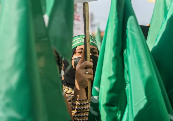Palestinesi Marciano Nel 34Esimo Anniversario Della Fondazione Hamas Gaza Dicembre — Foto Stock