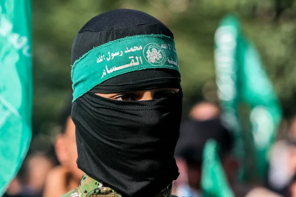 Марш Палестинцев Годовщину Основания Хамаса Газе Декабря 2021 Года Газа — стоковое фото