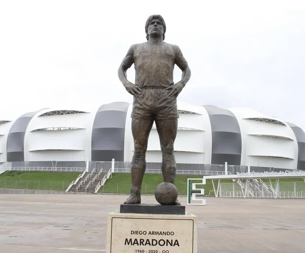 Standbeeld Van Maradona Voor Het Unico Madre Cuidades Stadion Santiago — Stockfoto