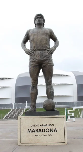 Standbeeld Van Maradona Voor Het Unico Madre Cuidades Stadion Santiago — Stockfoto