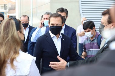 Vila Sonia Sarı Hat metro istasyonunun açılışı. 17 Aralık 2021, Sao Paulo, Brezilya: Sao Paulo Valisi Joao Doria (PSDB), 