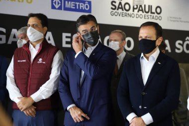 Vila Sonia Sarı Hat metro istasyonunun açılışı. 17 Aralık 2021, Sao Paulo, Brezilya: Sao Paulo Valisi Joao Doria (PSDB), 