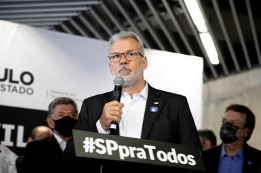 Vila Sonia Sarı Hat metro istasyonunun açılışı. 17 Aralık 2021, Sao Paulo, Brezilya: Sao Paulo Valisi Joao Doria (PSDB), 
